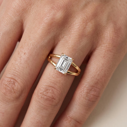 Giselle Solitaire Split Shank Emerald Diamond Engagement Ring in Yellow Gold - lifestyle.jpg