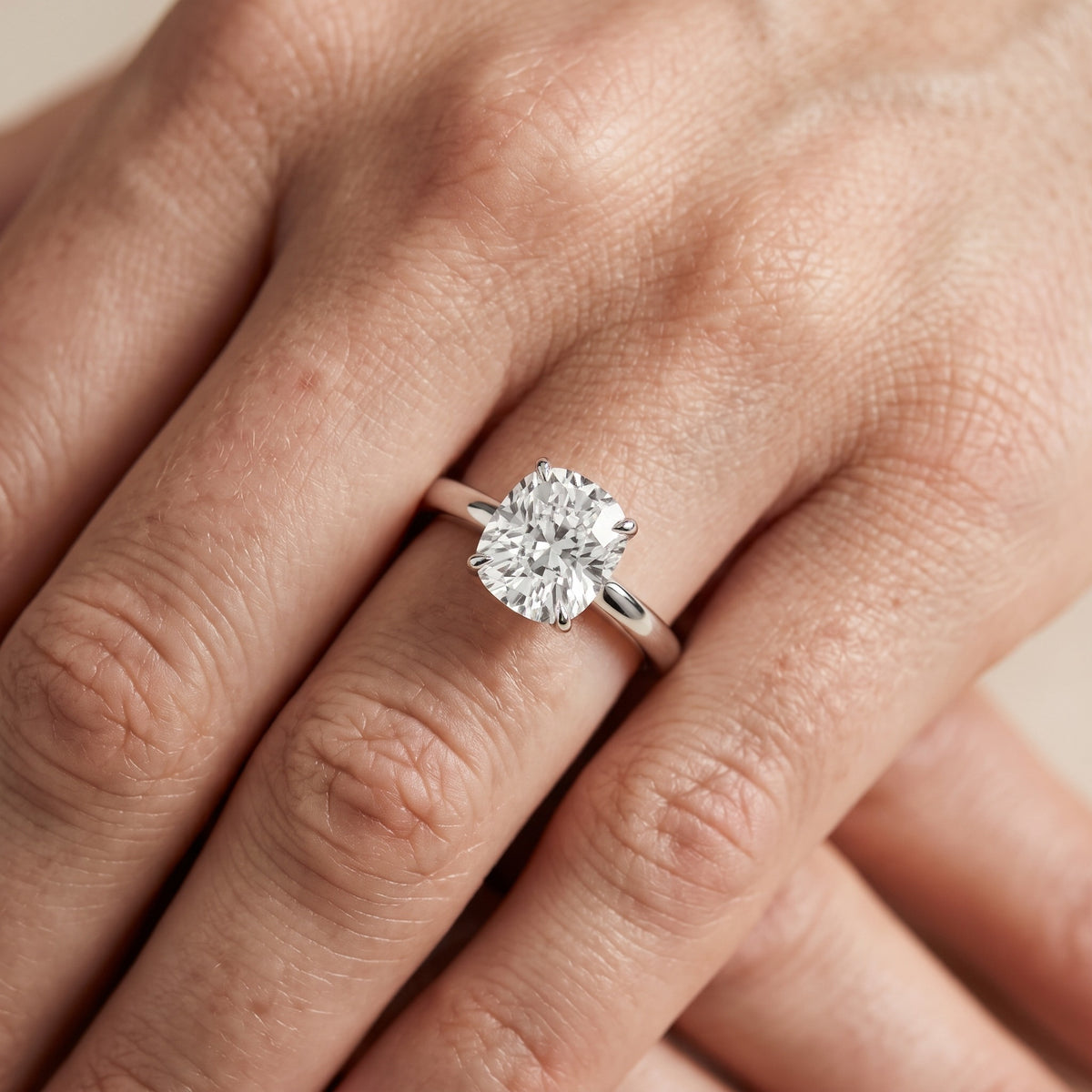 Serena Blossom Solitaire Cushion Diamond Engagement Ring in Platinum - lifestyle.jpg