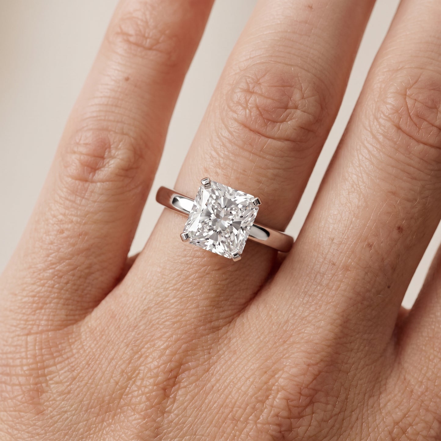 Liana Solitaire Claw Prong Radiant Diamond Engagement Ring in White Gold - lifestyle.jpg