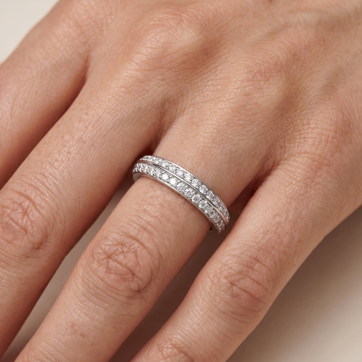 Divya Ridged Dome Round Diamond Half Eternity Band in White Gold - lifestyle.jpg