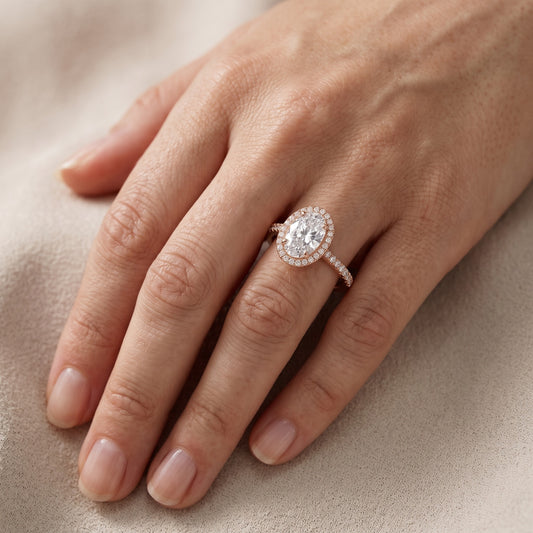 Mabel Halo French Pavé Oval Diamond Engagement Ring in Rose Gold - lifestyle.jpg