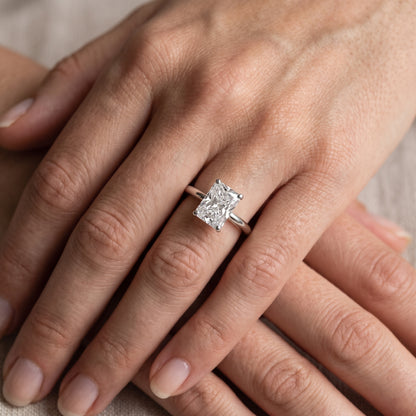 Elena Solitaire Radiant Diamond Engagement Ring in Silver - lifestyle.jpg