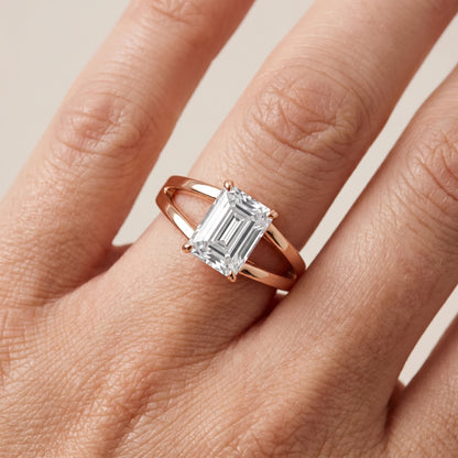 Giselle Solitaire Split Shank Emerald Diamond Engagement Ring in Rose Gold - lifestyle.jpg