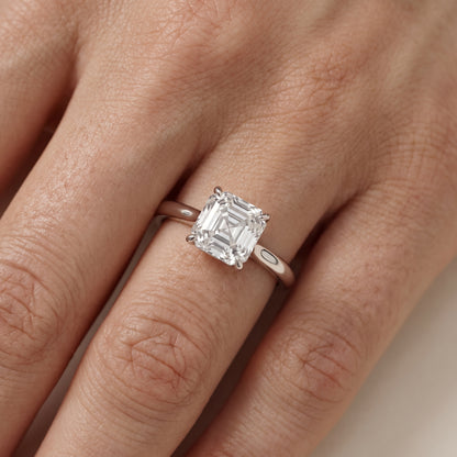 Evie Solitaire Six-Prong Asscher Diamond Engagement Ring in Silver - lifestyle.jpg