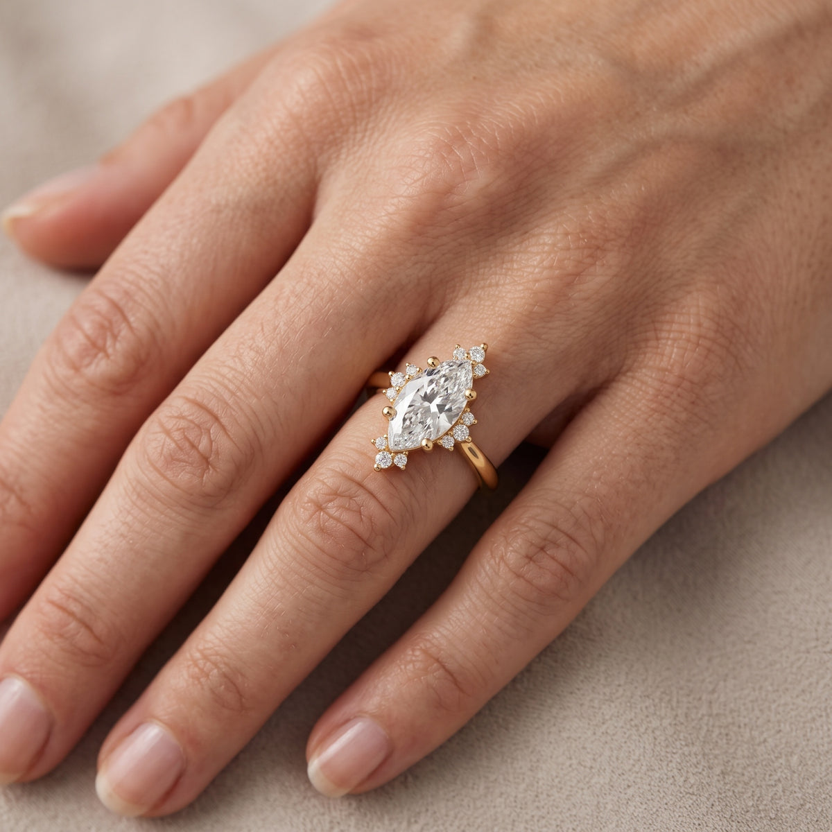 Linden Starburst Cluster Marquise Diamond Engagement Ring in Platinum - lifestyle.jpg