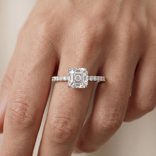 Juna French Pavé Solitaire Asscher Diamond Engagement Ring in White Gold - lifestyle.jpg