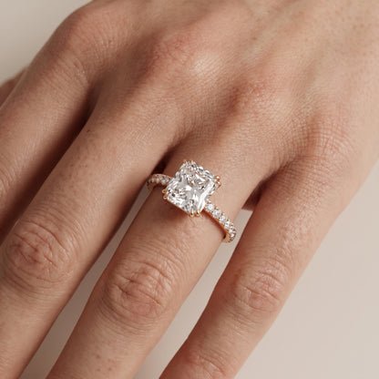 Novara Solitaire Pavé Radiant Diamond Ring in Rose Gold - lifestyle.jpg