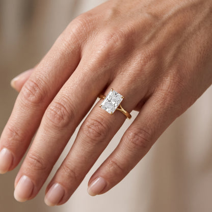 Evangeline Trellis Solitaire Radiant Diamond Engagement Ring in Yellow Gold - lifestyle.jpg