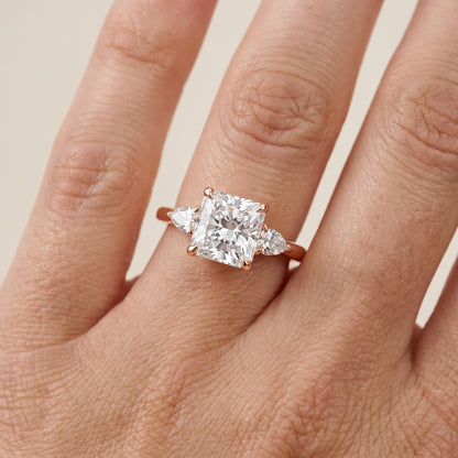 Leila Three-Stone Radiant Diamond Engagement Ring in Rose Gold - lifestyle.jpg