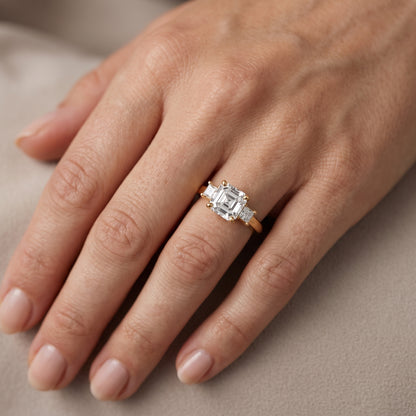 Brenna Three-Stone Asscher Diamond Engagement Ring in Rose Gold - lifestyle.jpg