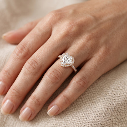 Rosemary Halo Pavé Heart Diamond Engagement Ring in Rose Gold - lifestyle.jpg