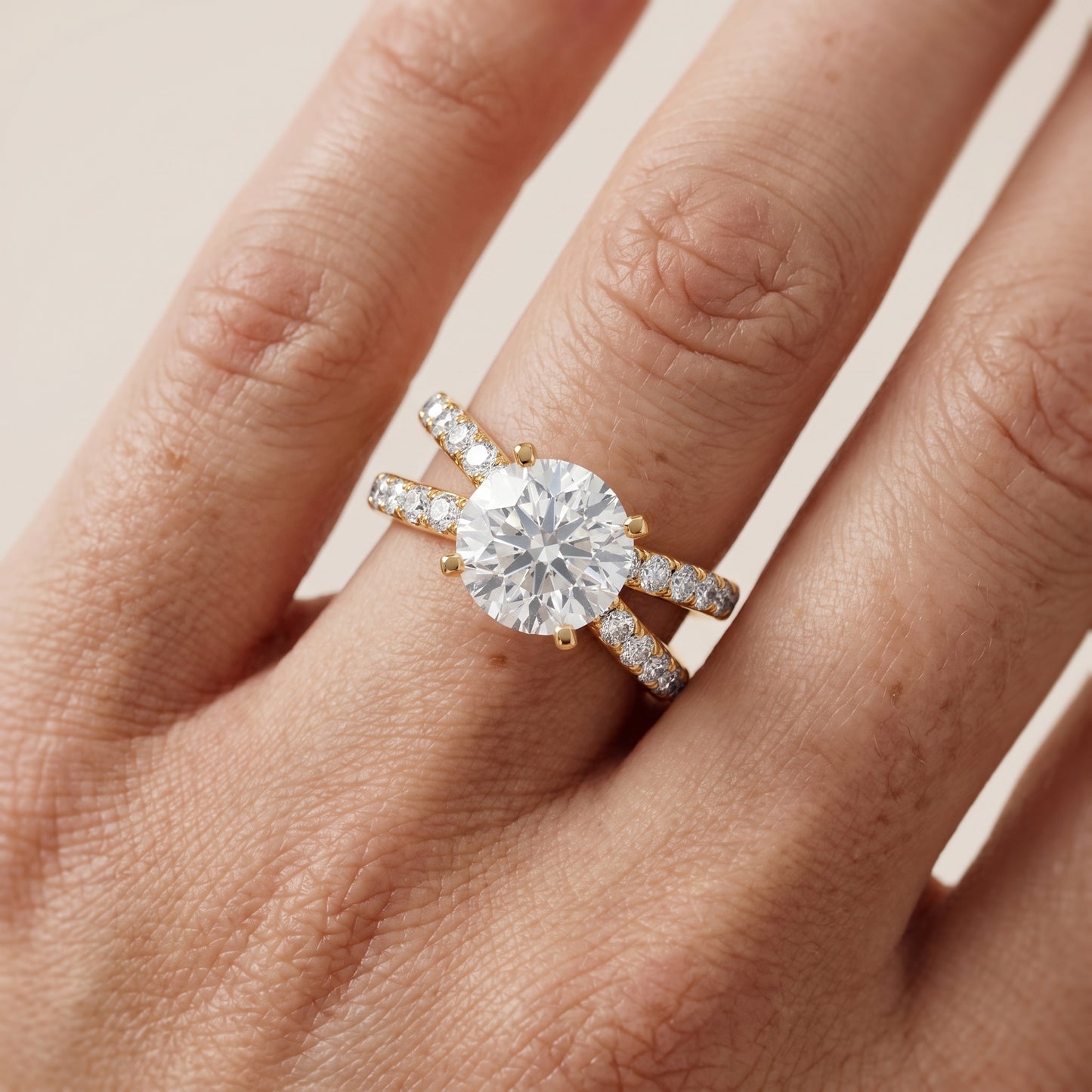 Lior Criss Cross Pavé Round Diamond Engagement Ring in Yellow Gold - lifestyle.jpg