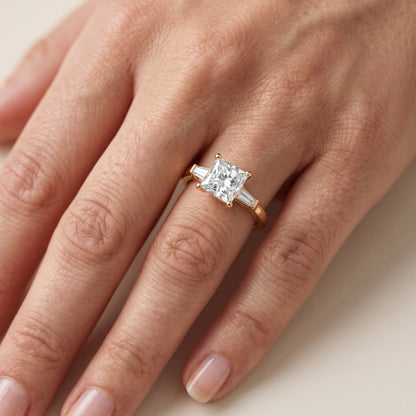 Jacinta Baguette Three-Stone Princess Diamond Engagement Ring in Rose Gold - lifestyle.jpg