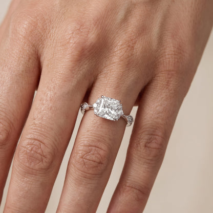 Naomi Vintage Milgrain Radiant Diamond Engagement Ring in White Gold - lifestyle.jpg