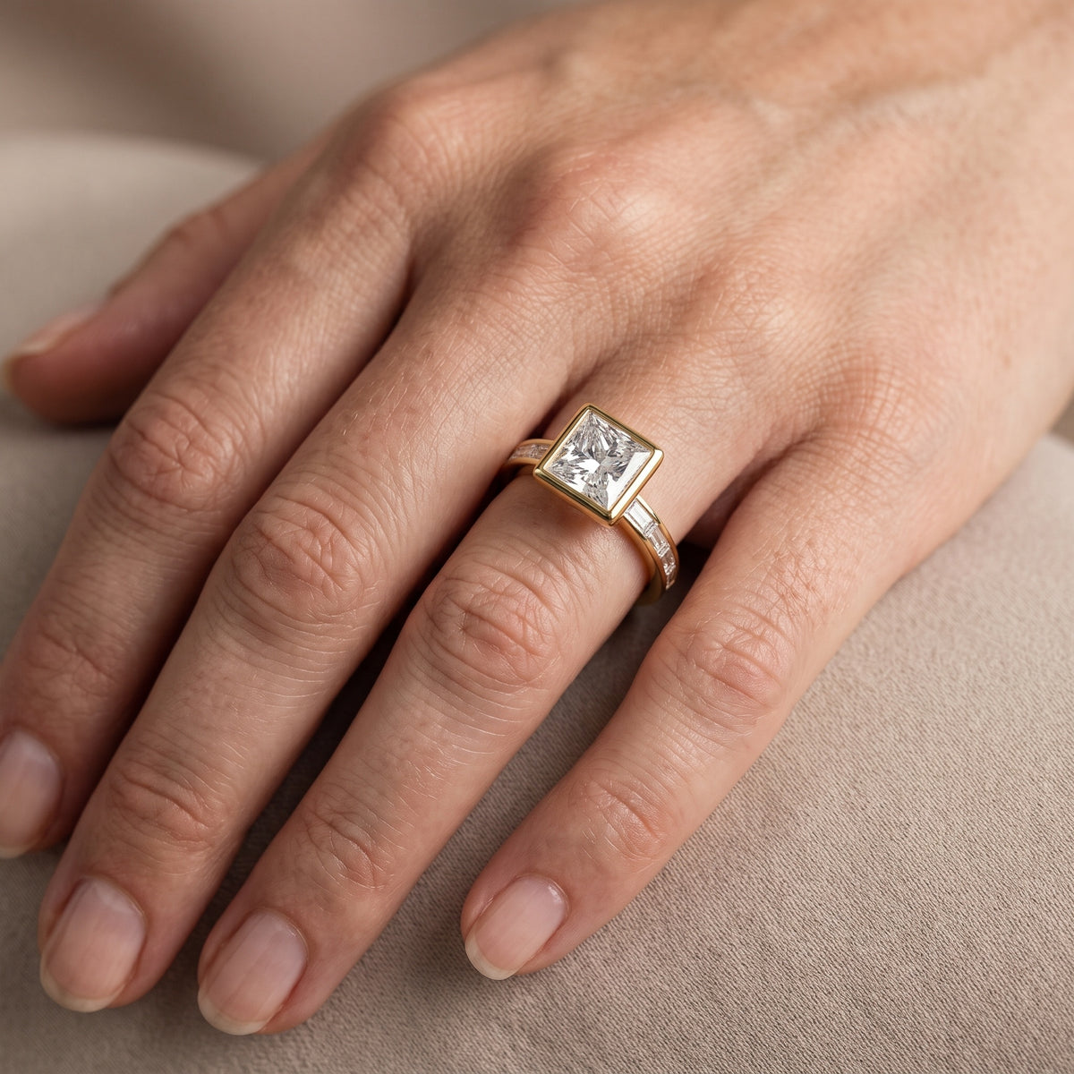 Raleigh Bezel Baguette Princess Diamond Engagement Ring in Silver - lifestyle.jpg