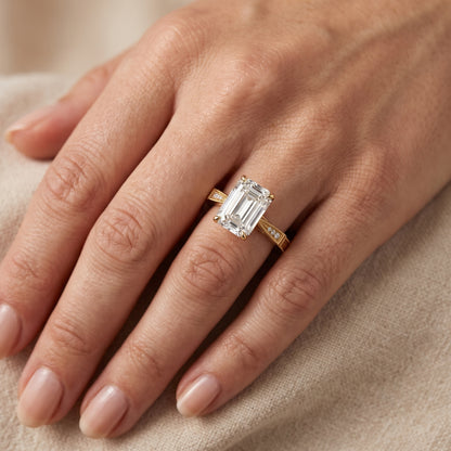 Jovanna Vintage Cathedral Emerald Diamond Engagement Ring in Yellow Gold - lifestyle.jpg