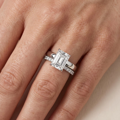 Veda Split Shank Pavé Emerald Diamond Engagement Ring in Silver - lifestyle.jpg