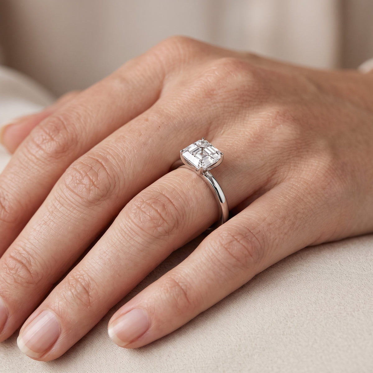Serena Blossom Solitaire Asscher Diamond Ring in White Gold - lifestyle.jpg
