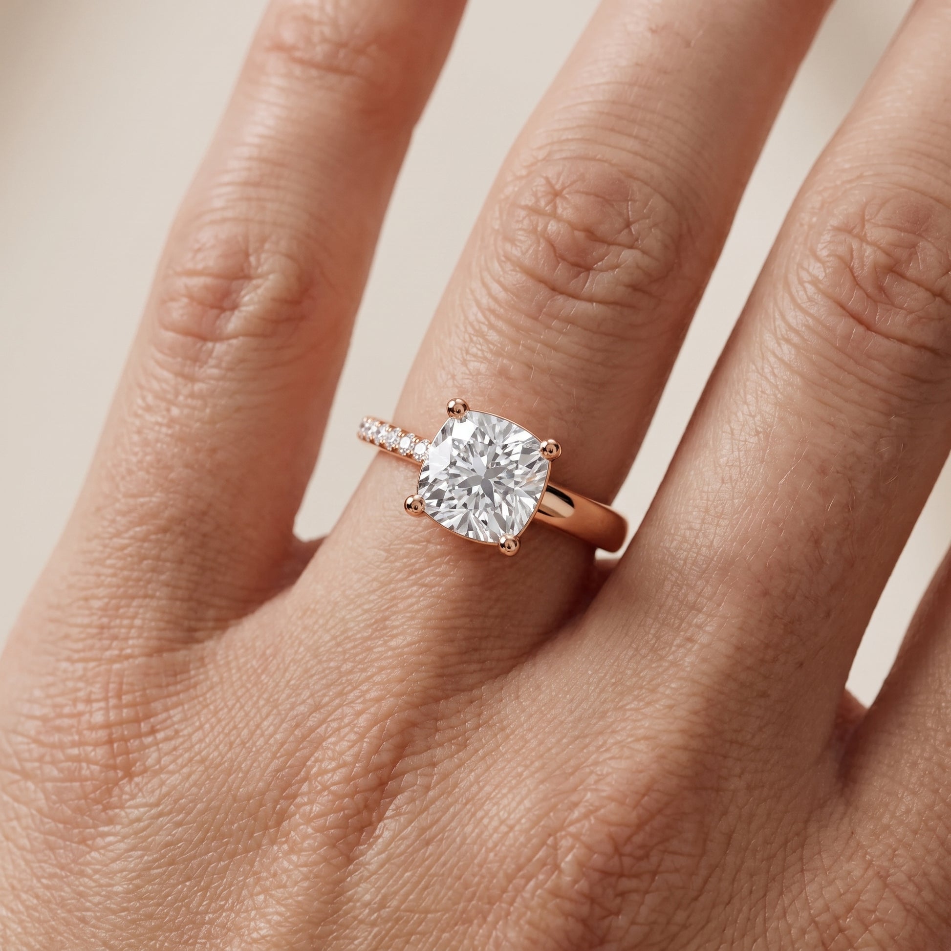 Rosie Solitaire Basket Cushion Diamond Engagement Ring in Rose Gold - lifestyle.jpg
