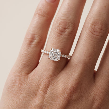 Juna French Pavé Solitaire Asscher Diamond Engagement Ring in Rose Gold - lifestyle.jpg