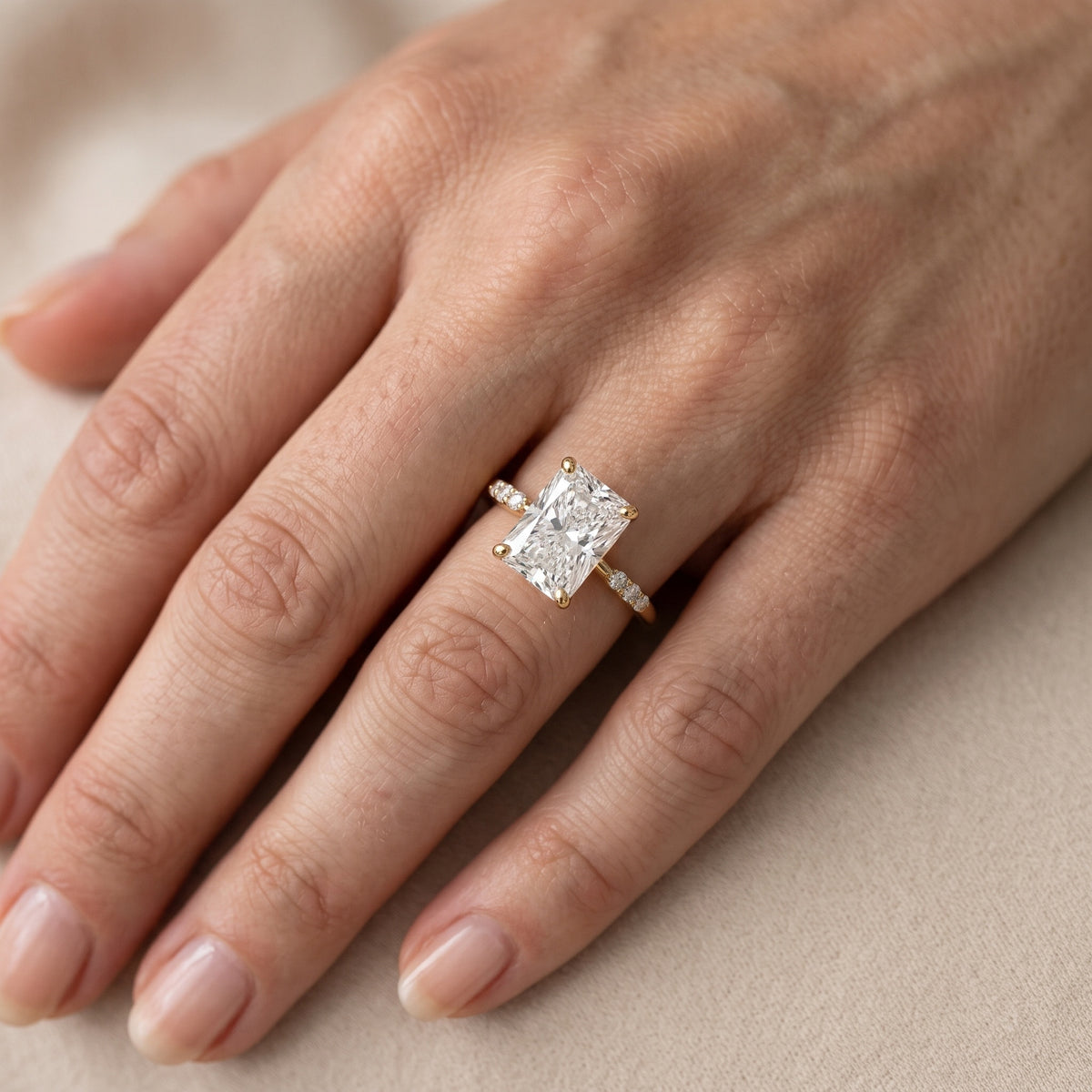 Sheila Pavé Radiant Diamond Engagement Ring in Yellow Gold - lifestyle.jpg
