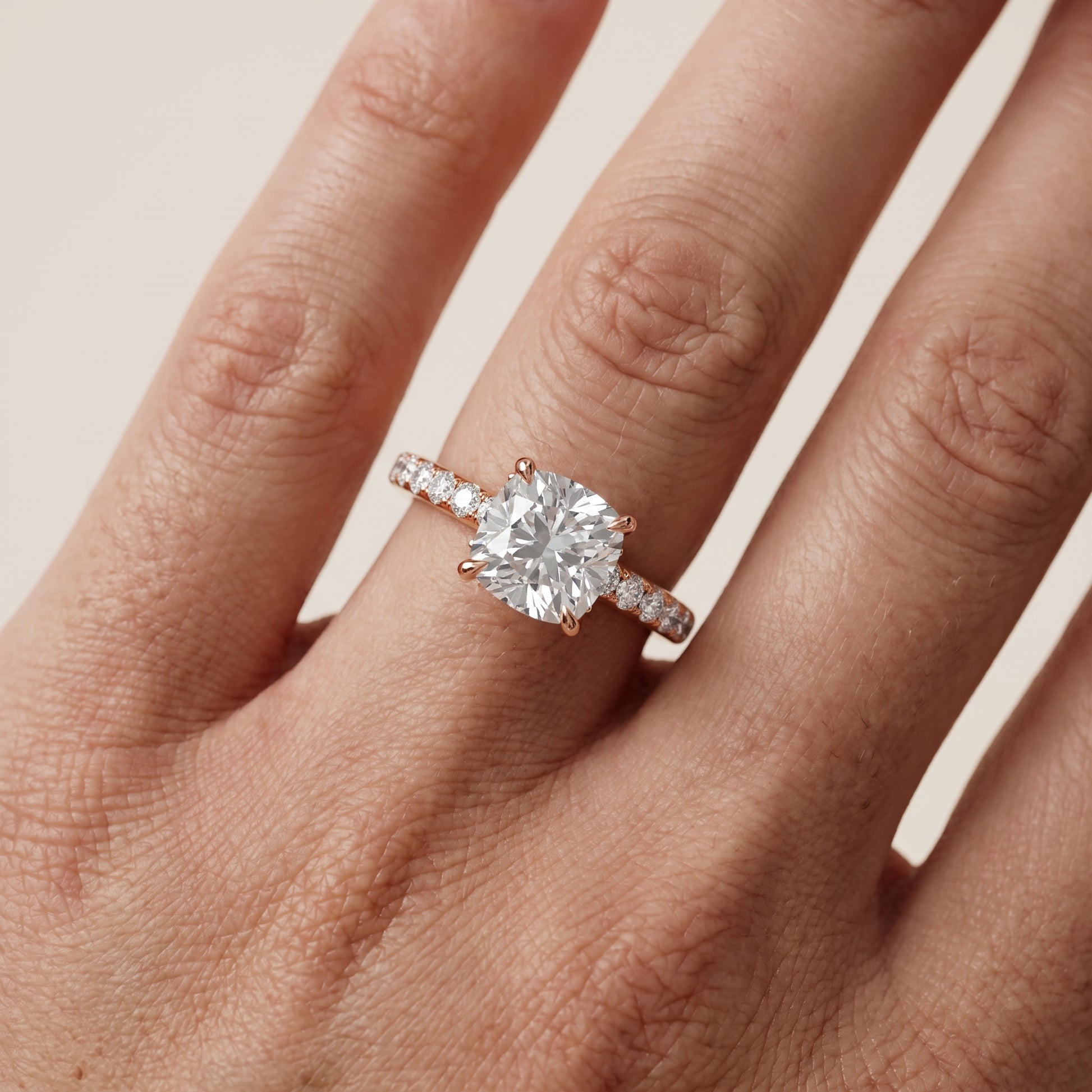 Thea Hidden Halo Pavé Cushion Diamond Engagement Ring in Rose Gold - lifestyle.jpg