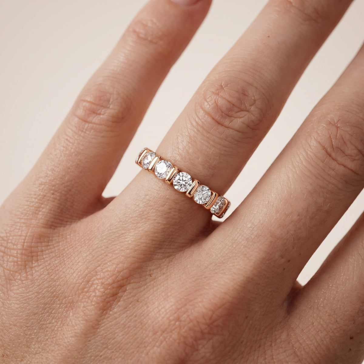 Allegra Bar Set Round Diamond Eternity Band in Rose Gold - lifestyle.jpg
