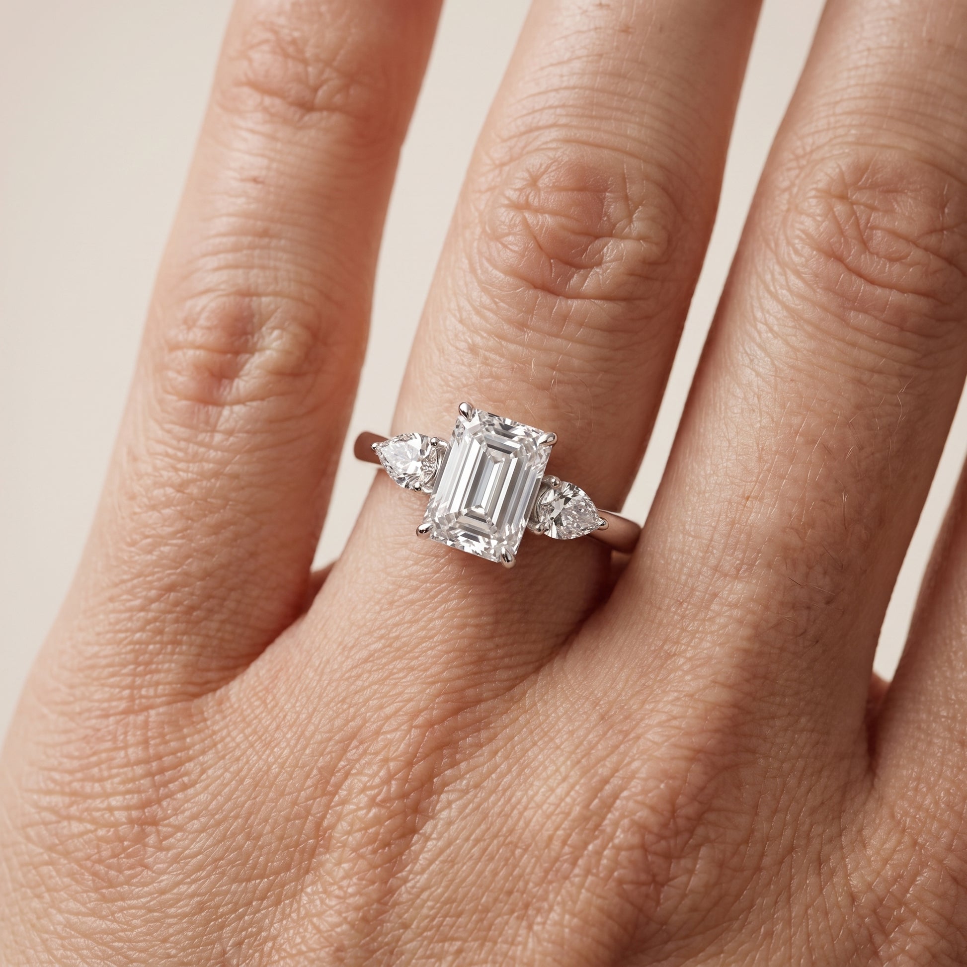 Phoebe Three-Stone Emerald Diamond Ring in Silver - lifestyle.jpg