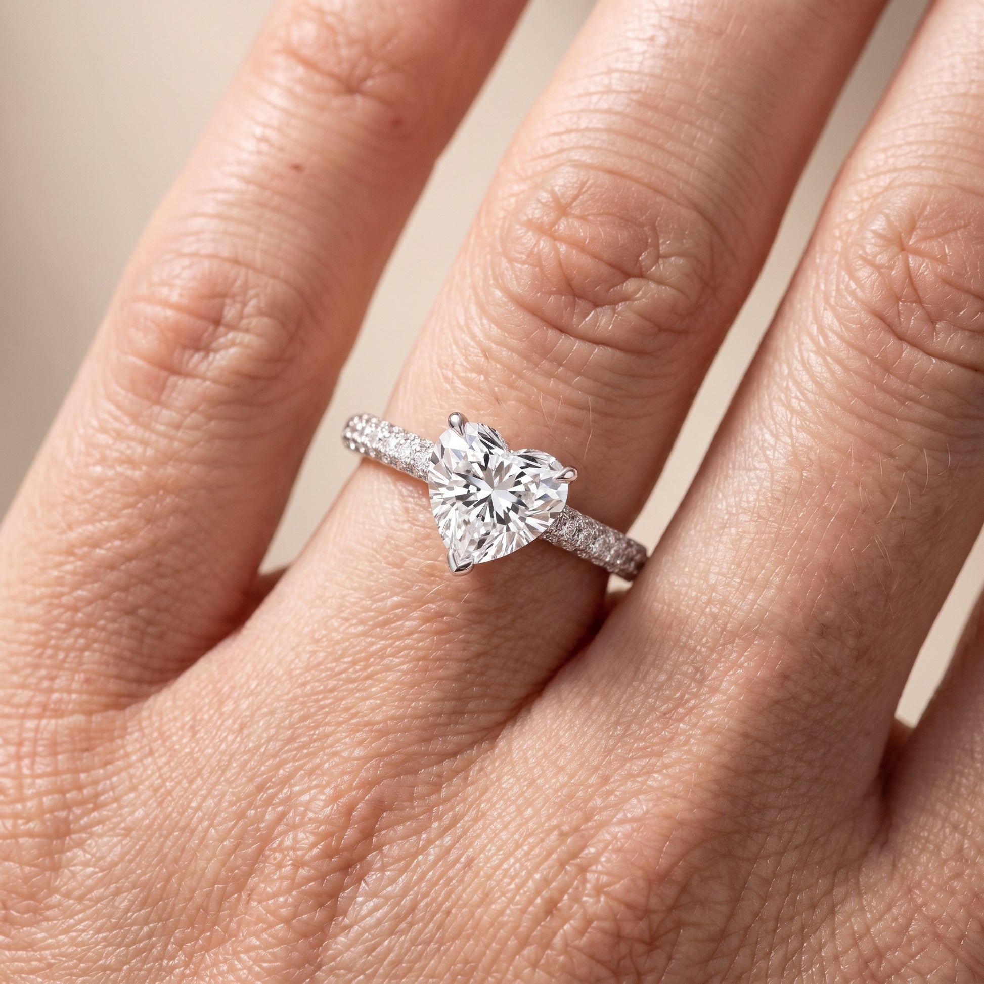 Della Hidden Halo Pavé Heart Diamond Engagement Ring in Silver - lifestyle.jpg