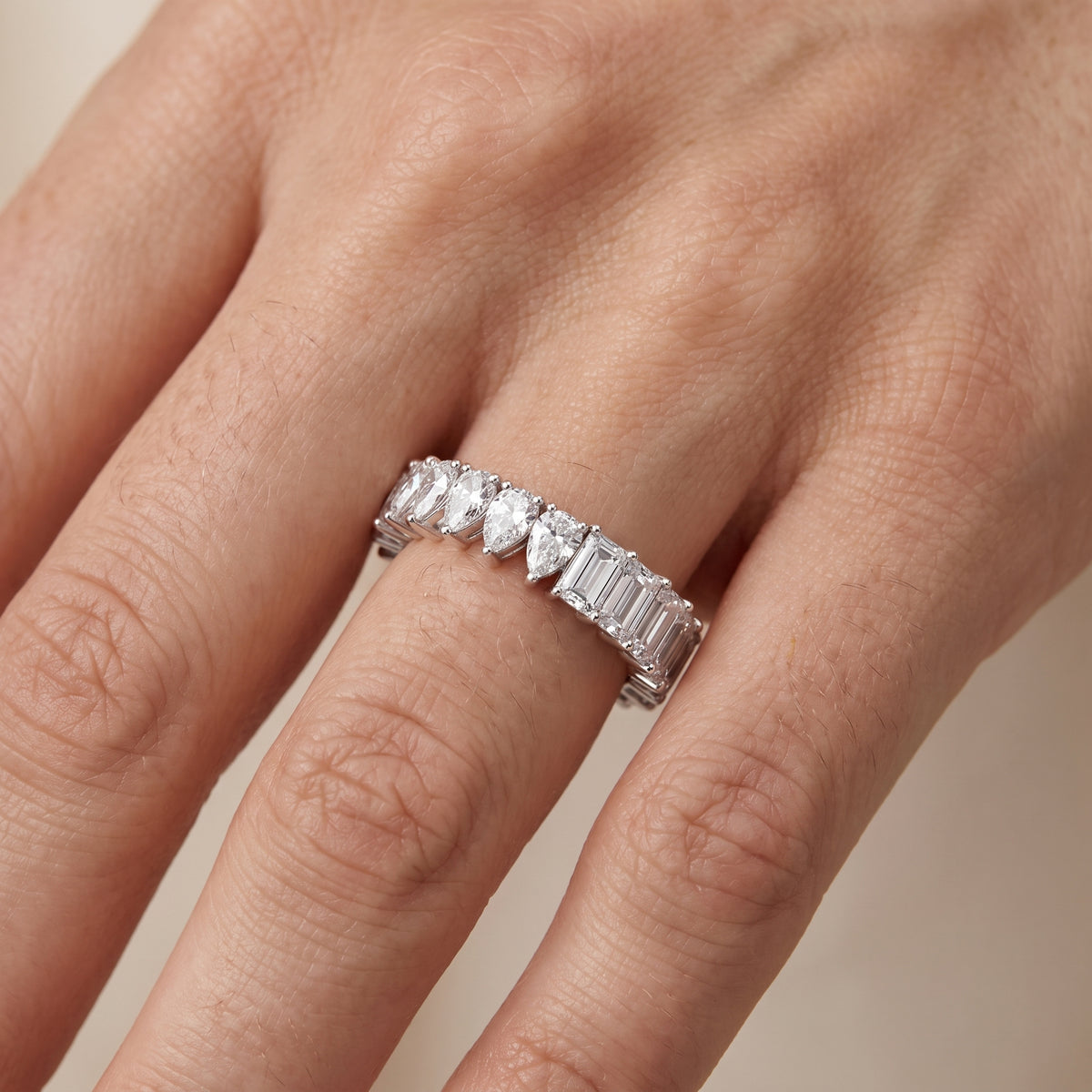 Harriet Shared Prong Pear & Baguette Diamond Eternity Band in White Gold - lifestyle.jpg