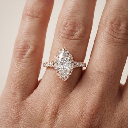 Bella Halo Pavé Marquise Diamond Engagement Ring in Rose Gold - lifestyle.jpg