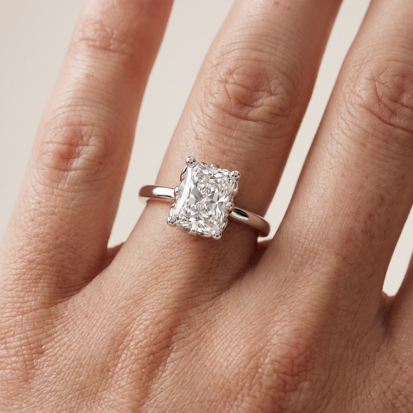 Radiant Cut Lab Grown Diamond Engagement Ring in Platinum