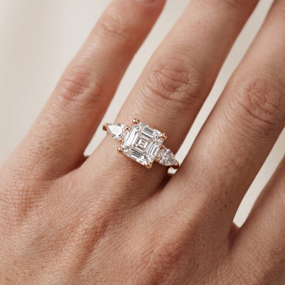 Faye Three-Stone Trellis Asscher Diamond Ring in Rose Gold - lifestyle.jpg