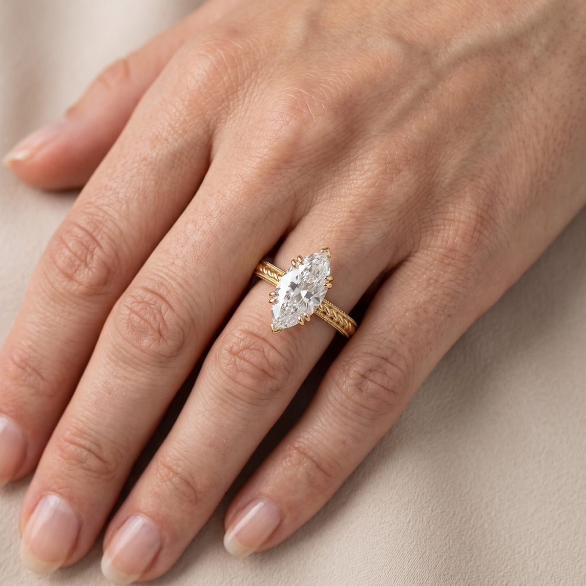 Lacey Rope Solitaire Marquise Diamond Engagement Ring in Platinum - lifestyle.jpg