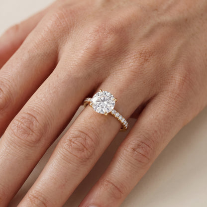 Ione Solitaire Pavé Round Diamond Engagement Ring in Yellow Gold - lifestyle.jpg