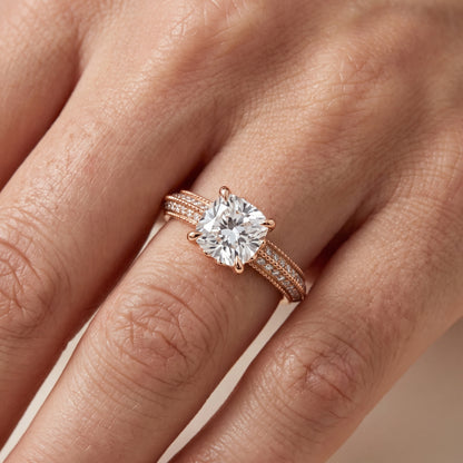 Indie Vintage Milgrain Cushion Diamond Engagement Ring in Rose Gold - lifestyle.jpg