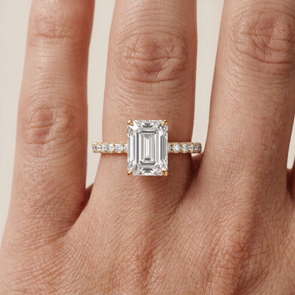Juna French Pavé Solitaire Emerald Diamond Engagement Ring in Yellow Gold - lifestyle.jpg
