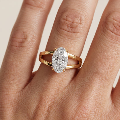 Giselle Solitaire Split Shank Oval Diamond Engagement Ring in Yellow Gold - lifestyle.jpg