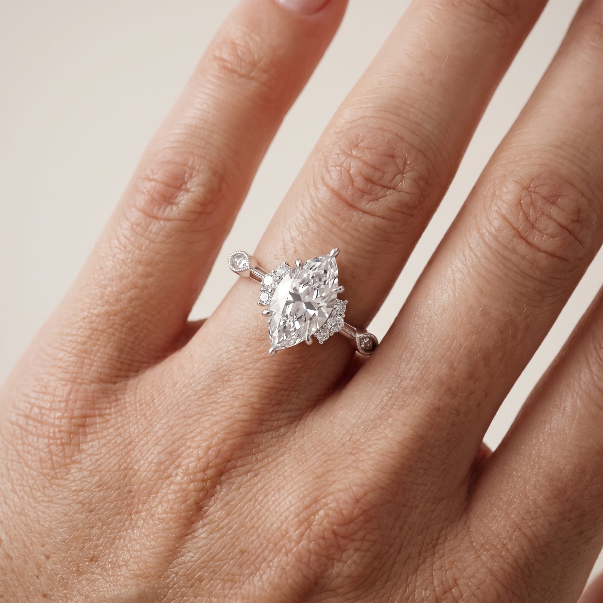Naomi Vintage Milgrain Marquise Diamond Engagement Ring in Platinum - lifestyle.jpg