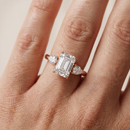 Phoebe Three-Stone Emerald Diamond Ring in Rose Gold - lifestyle.jpg