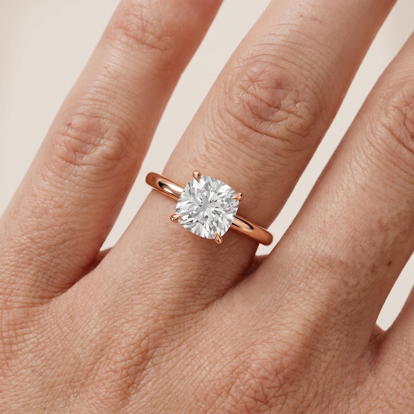 Lyla Petite Solitaire Cushion Diamond Engagement Ring in Rose Gold - lifestyle.jpg