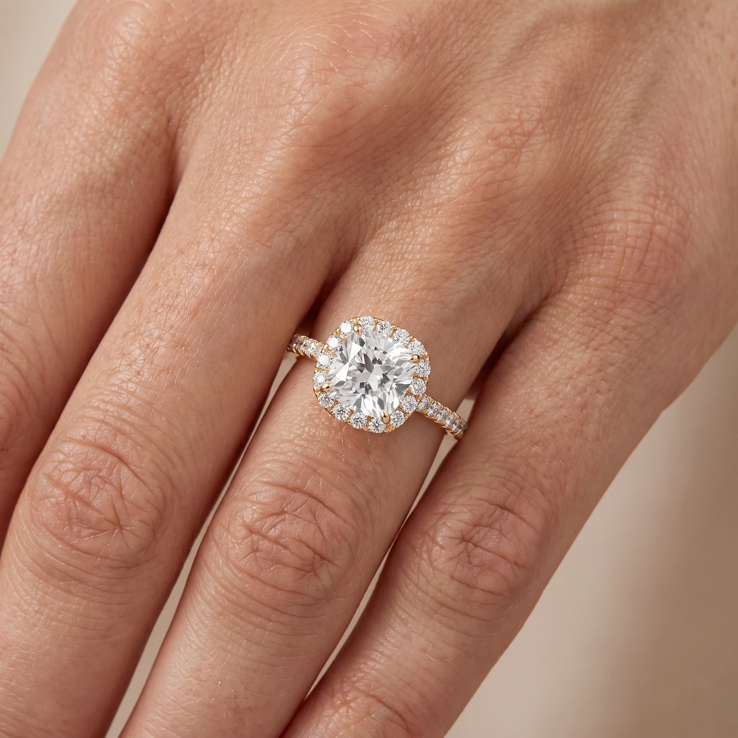 Willa Halo Micropavé Cushion Diamond Engagement Ring in Yellow Gold - lifestyle.jpg