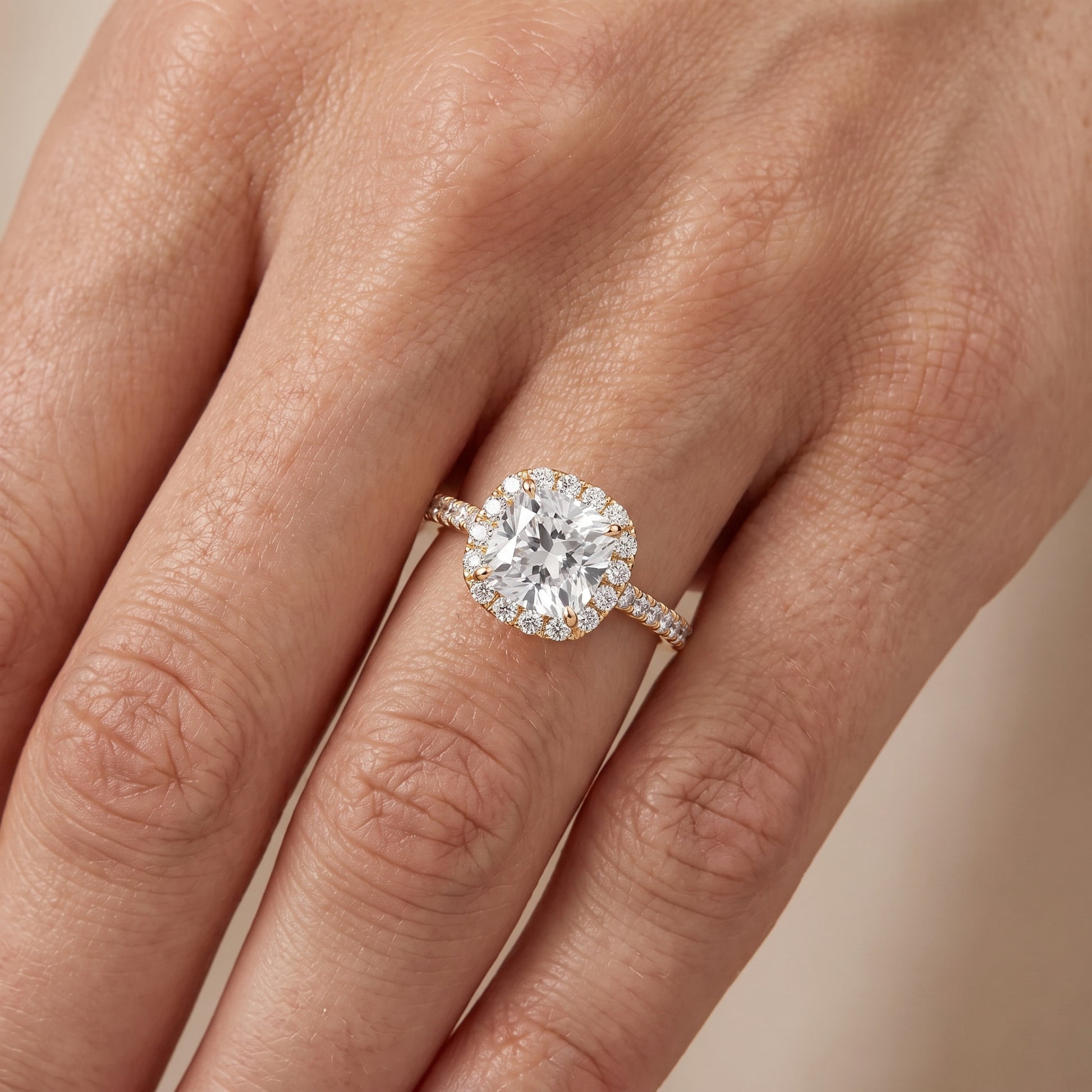 Willa Halo Micropavé Cushion Diamond Engagement Ring in Yellow Gold - lifestyle.jpg