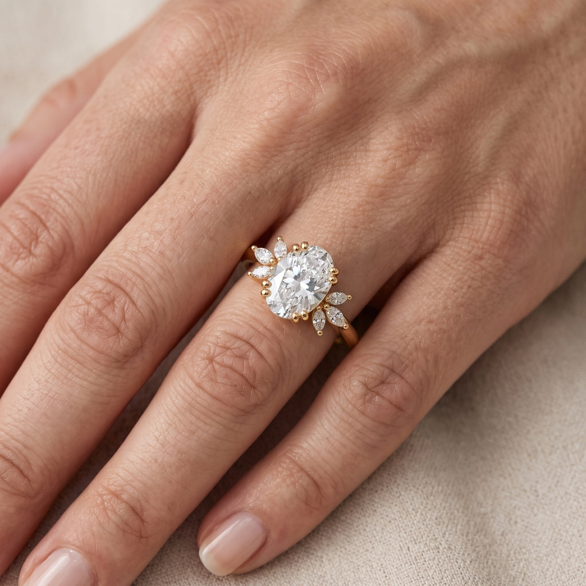 Cary Vine Cluster Oval Diamond Engagement Ring in Silver - lifestyle.jpg