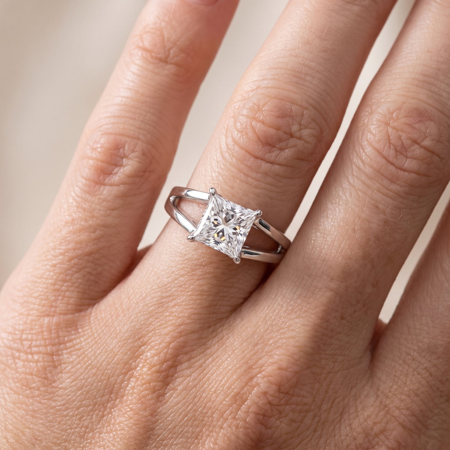 Giselle Solitaire Split Shank Princess Diamond Engagement Ring in Silver - lifestyle.jpg