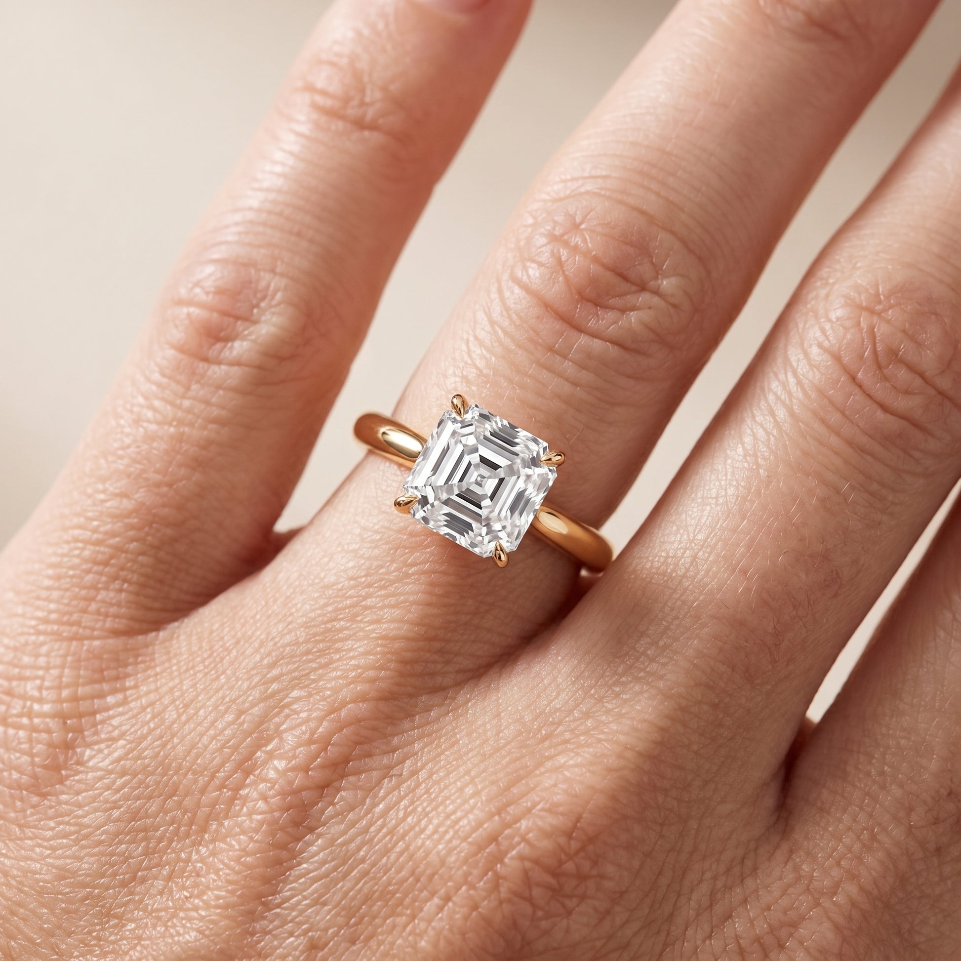 Evie Solitaire Six-Prong Asscher Diamond Engagement Ring in Yellow Gold - lifestyle.jpg