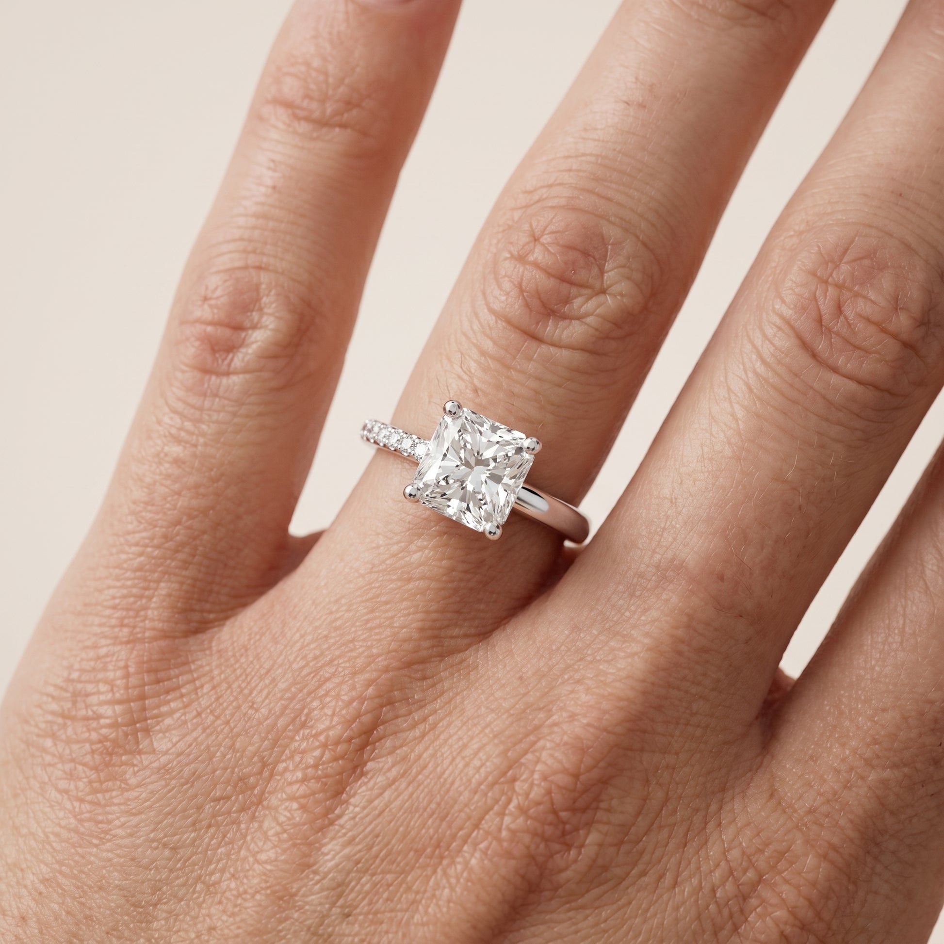 Rosie Solitaire Basket Radiant Diamond Engagement Ring in Silver - lifestyle.jpg