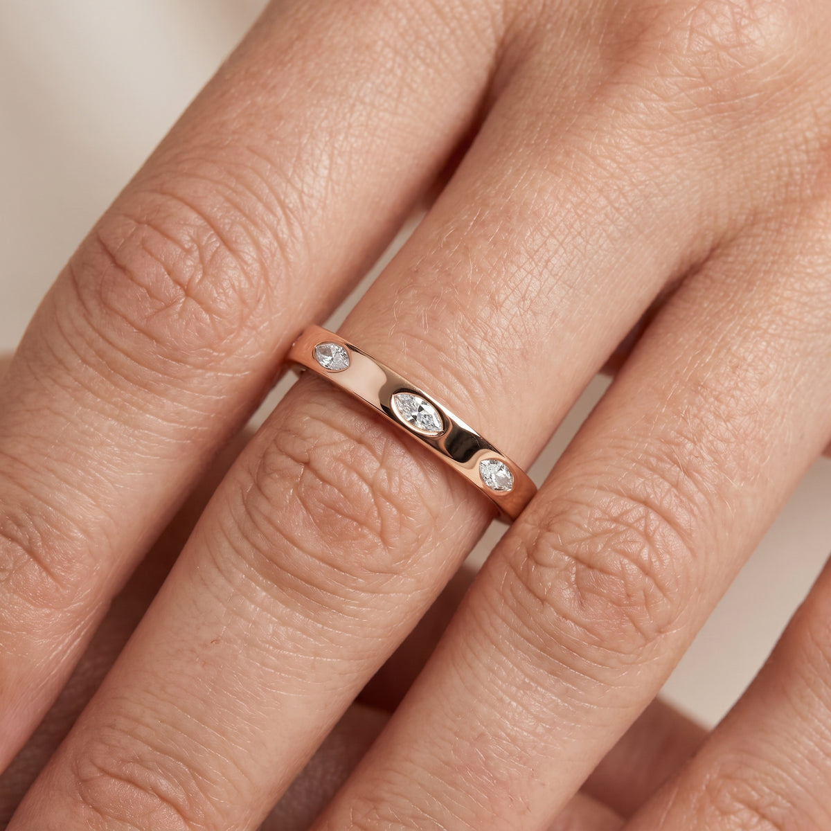 Sloane Bezel Marquise & Round Diamond Eternity Band in Rose Gold - lifestyle.jpg