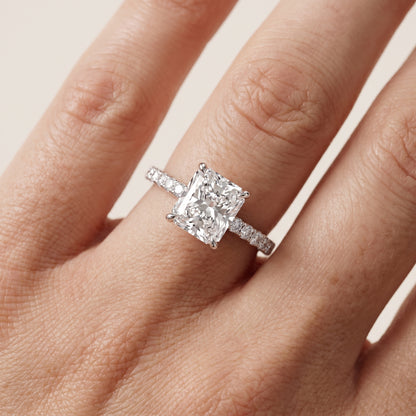 Veda Split Shank Pavé Radiant Diamond Engagement Ring in White Gold - lifestyle.jpg