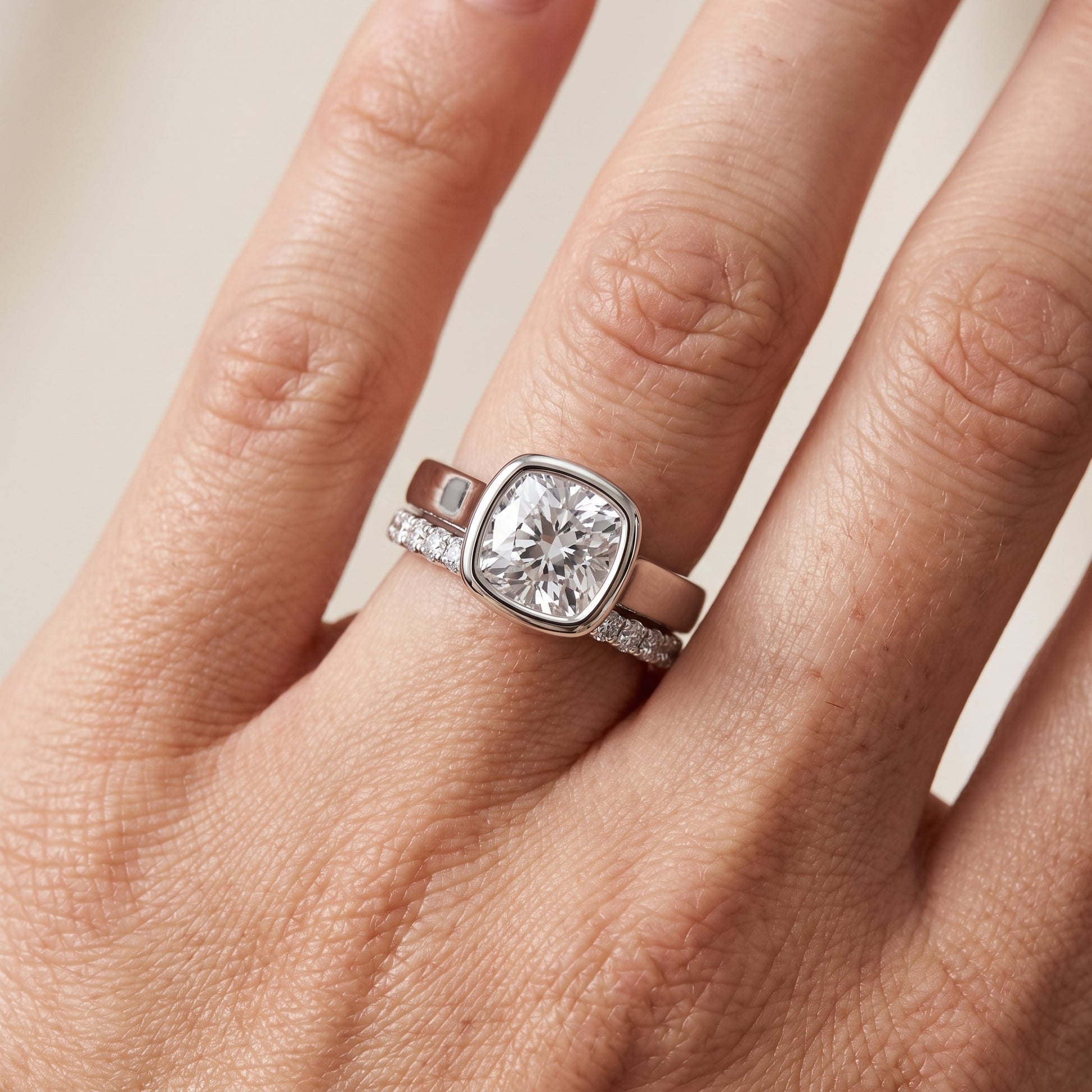 Ayla Bezel Bypass Cushion Diamond Ring in White Gold - lifestyle.jpg